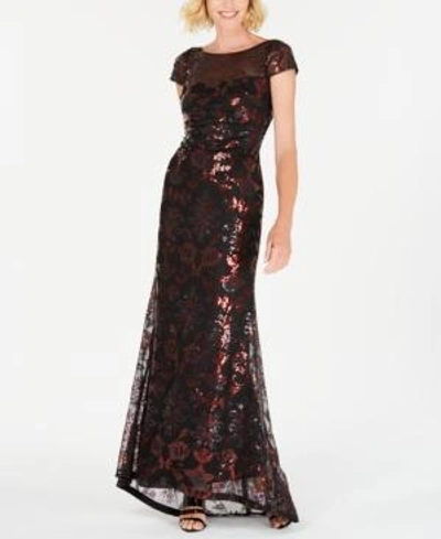 Shop Calvin Klein Sequined Mesh Gown In Persimmon