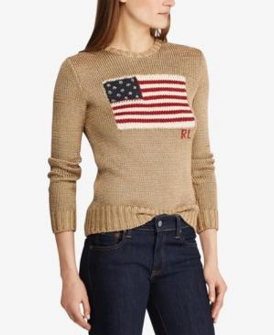 Shop Polo Ralph Lauren Graphic Sweater In Gold