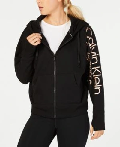 Shop Calvin Klein Performance Metallic-logo Relaxed Zip Hoodie In Copper