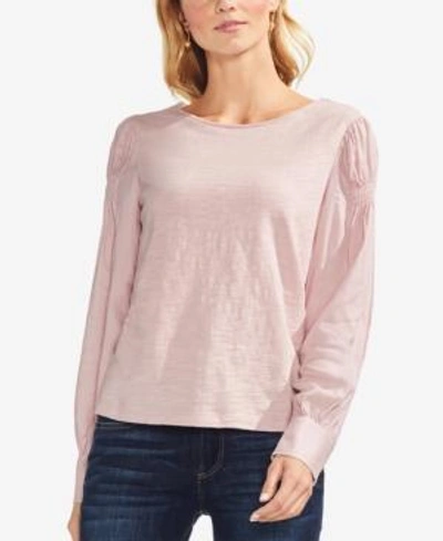 Shop Vince Camuto Cotton Smocked-shoulder Top In Lustre Pink