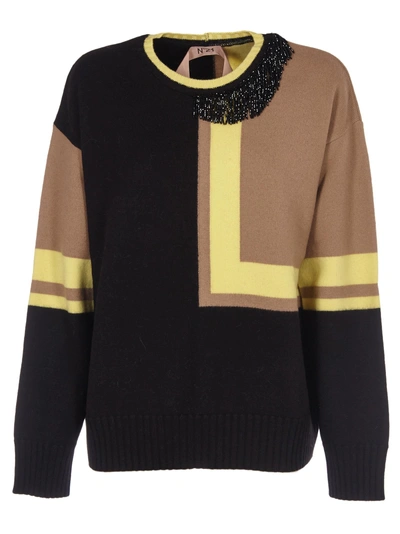 Shop N°21 Color Block Sweater In Nero