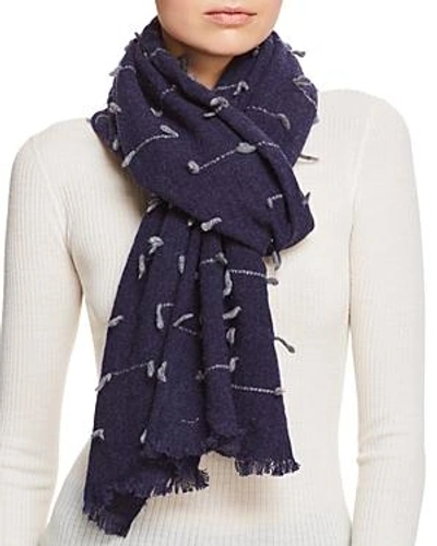 Shop V Fraas Stitch Detail Wool Scarf In Navy/gray