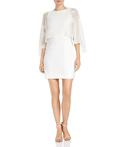 Shop Halston Heritage Floral-embroidered Cape Dress In Chalk