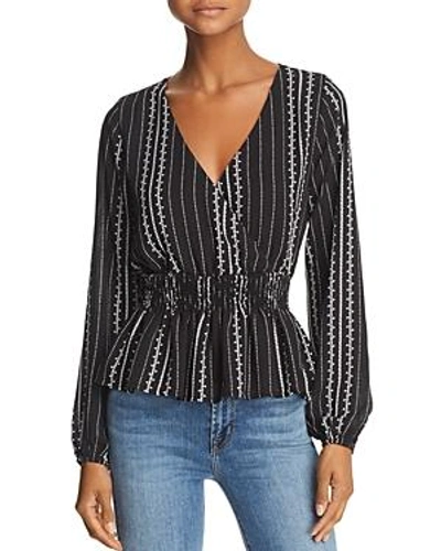 Shop Sadie & Sage Smocked Printed Peplum Top In Black/white