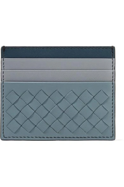 Shop Bottega Veneta Color-block Intrecciato Leather Cardholder In Blue