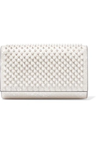 Shop Christian Louboutin Paloma Spiked Patent-leather Clutch In White