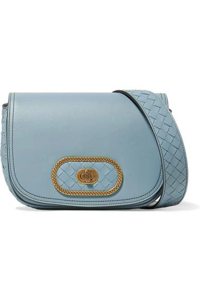 Shop Bottega Veneta Luna Small Intrecciato Leather Shoulder Bag In Light Blue