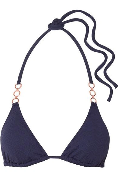 Shop Melissa Odabash Anguilla Embellished Triangle Bikini Top In Navy