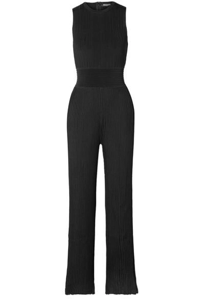 Shop Balmain Ribbed-knit Jumpsuit In Black