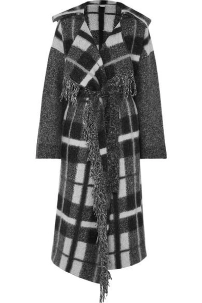 Shop Stella Mccartney Hooded Checked Wool-blend Coat In Gray