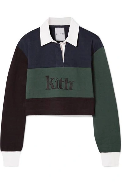 Shop Kith Mia Cropped Color-block Cotton Top In Navy