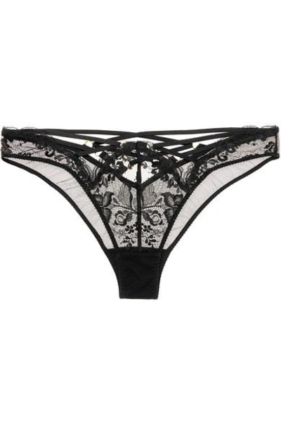 Shop Agent Provocateur Essie Satin-trimmed Leavers Lace And Stretch-tulle Briefs