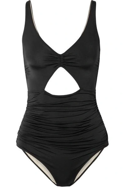 Shop Stella Mccartney Ballet Ruched Cutout Swimsuit In Black