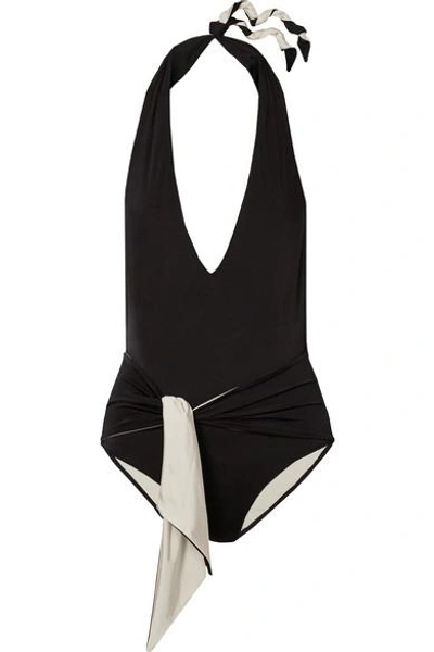 Shop Stella Mccartney Ballet Belted Halterneck Swimsuit In Black