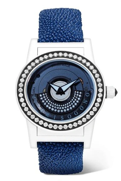 Shop De Grisogono Tondo By Night So1 Gb Automatic 43mm Fiberglass, Stingray And Diamond Watch In Blue