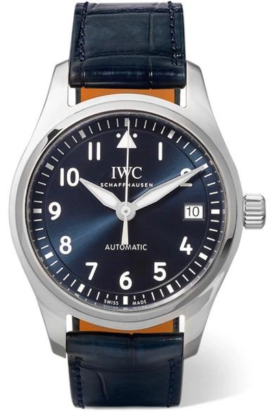 Shop Iwc Schaffhausen Pilot's Automatic 36mm Stainless Steel And Alligator Watch In Silver