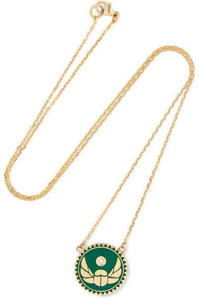 Shop Foundrae Protection 18-karat Gold, Diamond And Enamel Necklace