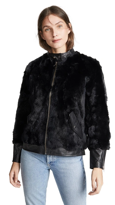 Shop Adrienne Landau Fur Bomber With Leather Trim In Black
