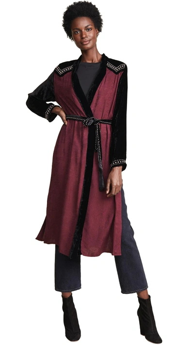 Shop One By New Friends Colony One By Emmy Lou Studded Kimono In Burgundy/black