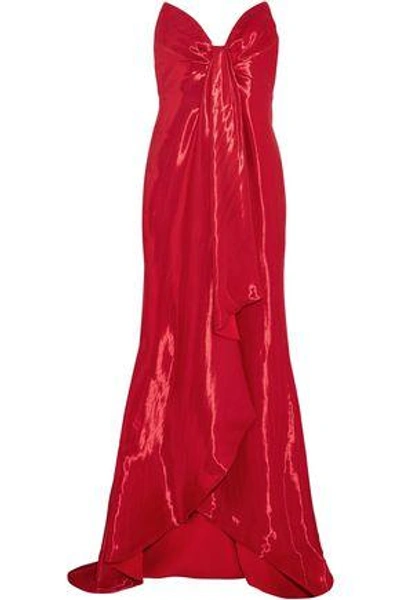 Shop Oscar De La Renta Strapless Draped Lamé Gown In Red