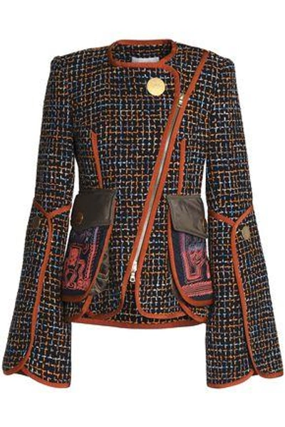 Shop Peter Pilotto Woman Embroidered Shell-paneled Tweed Jacket Midnight Blue