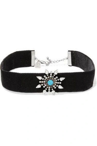 Shop Dannijo Woman Del Velvet, Oxidized Silver-plated And Swarovski Crystal Choker Black