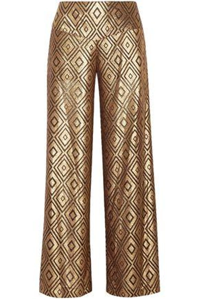 Shop Anna Sui Woman Metallic Devoré-chiffon Wide-leg Pants Gold