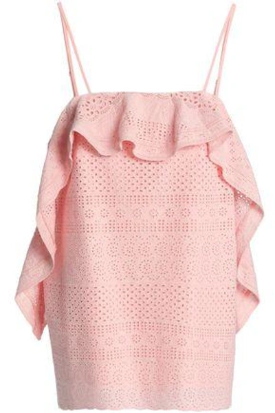 Shop Needle & Thread Woman Ruffled Broderie Anglaise Cotton Blouse Baby Pink