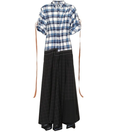 Shop Loewe Checked Cotton Midi Dress In Blue