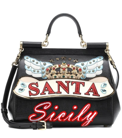 Shop Dolce & Gabbana Sicily Medium Leather Shoulder Bag In Black