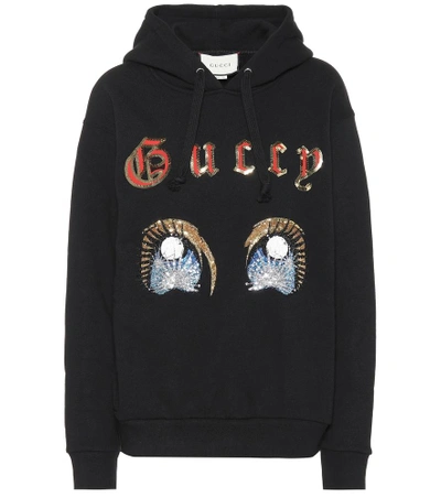 Shop Gucci Sequined Cotton Hoodie In Black