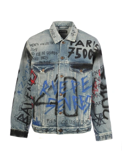Shop Balenciaga Graffiti Jacket In Dirti Blue