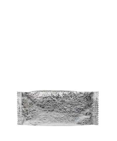 Shop Mm6 Maison Margiela Silver Crackled Leather Clutch In Argento