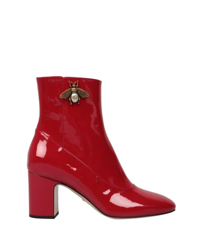 Shop Gucci Patent Leather Ankle Boots In Rosso