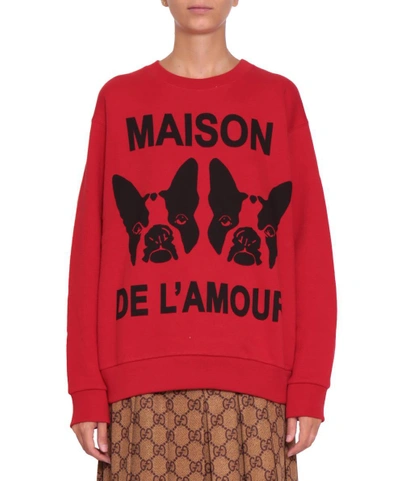 Shop Gucci Printed Cotton Sweatshirt In Rosso
