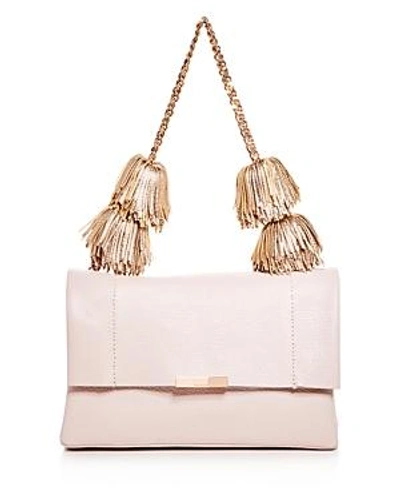 Shop Ted Baker Leather Pom-pom Shoulder Bag In Pale Pink/rose Gold