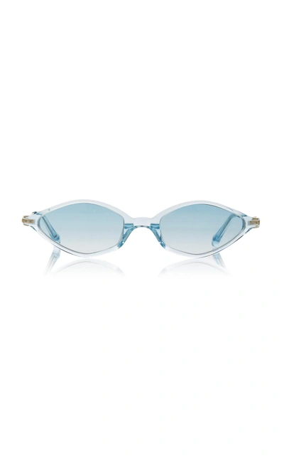Shop Alessandra Rich X Linda Farrow Skinny Oval Cat-eye Sunglasses In Light+blue