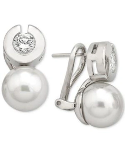 Shop Majorica Sterling Silver Imitation Pearl & Crystal Drop Earrings In White