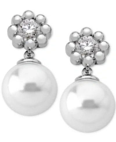 Shop Majorica Sterling Silver Crystal Flower & Imitation Pearl Drop Earrings In White