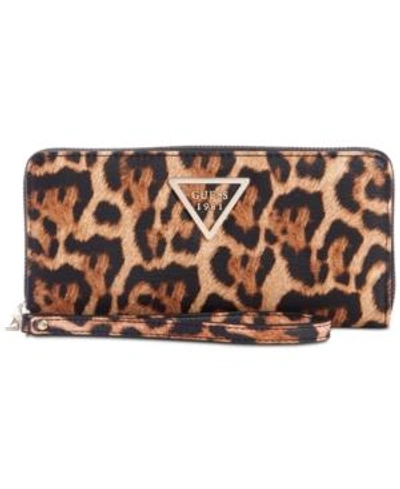 Shop Guess Lauri Boxed Animal-print Zip-around Wristlet In Leopard/gold