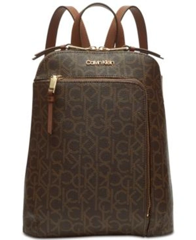 Shop Calvin Klein Hudson Signature Backpack In Brown Khaki/luggage/gold