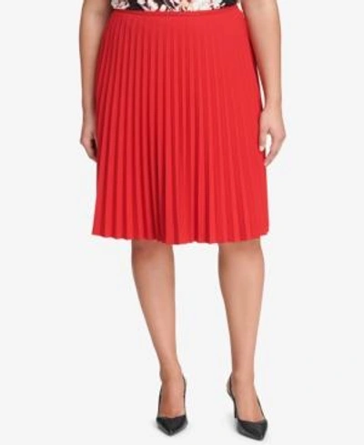 Shop Calvin Klein Plus Size Pleated A-line Skirt In Red