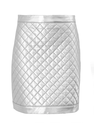 Shop Balmain Silver-tone Quilted Mini Skirt. In Argento