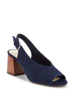 navy suede block heels