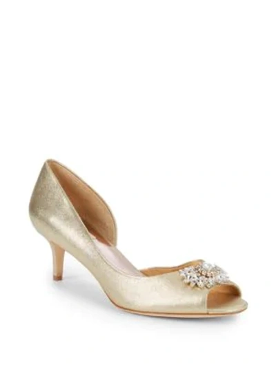 Shop Badgley Mischka Macie Embellished Peep Toe Pumps In Gold