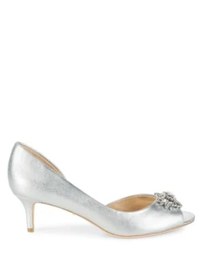 Shop Badgley Mischka Macie Embellished Peep Toe Pumps In Gold