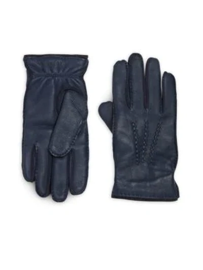 Shop Saks Fifth Avenue Collection Leather Gloves In Blue