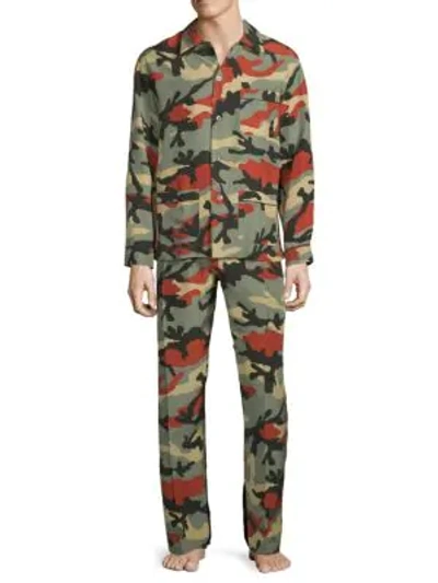 Shop Valentino 2-piece Silk Camouflage Pajama Set In Camo Army