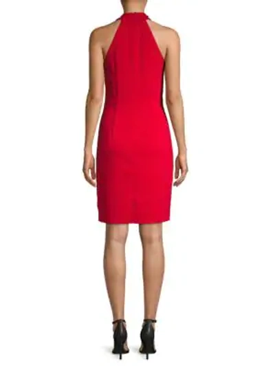 Shop Carmen Marc Valvo Infusion Crossover Halterneck Sheath Dress In Flame Red