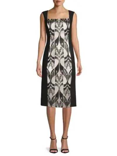 Shop Oscar De La Renta Printed Sleeveless Knee-length Dress In Black Cream